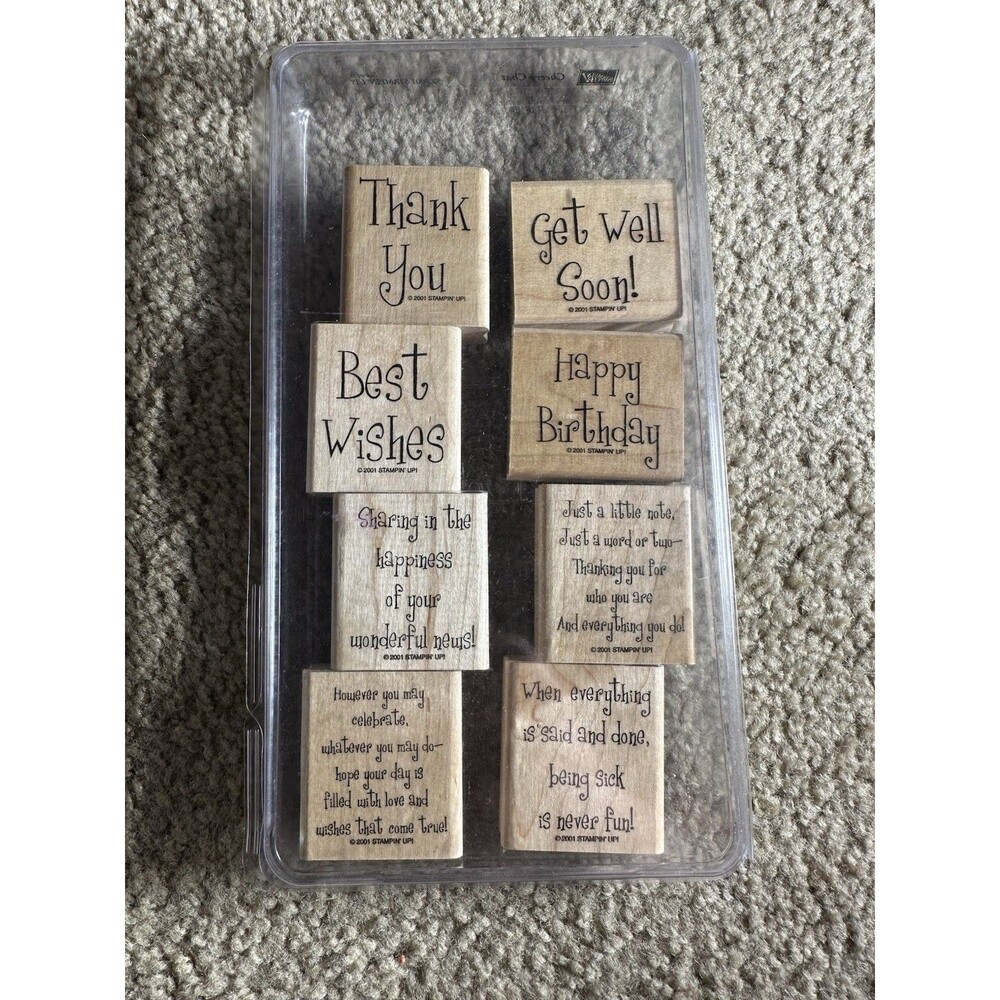 2001 Stampin Up Cheery Chat Set Of 8 Wood Mounted Rubber Stamps